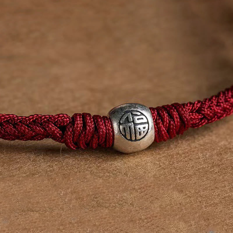 Nimara Ritual Handmade String 925 Sterling Silver Fu Bead Braided Fortune Bracelet