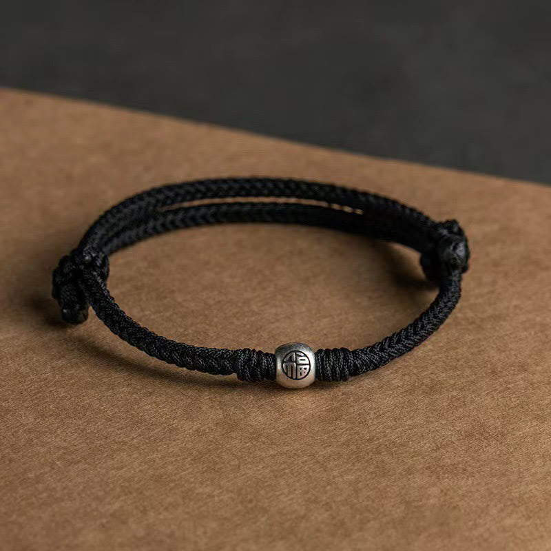 Nimara Ritual Handmade String 925 Sterling Silver Fu Bead Braided Fortune Bracelet