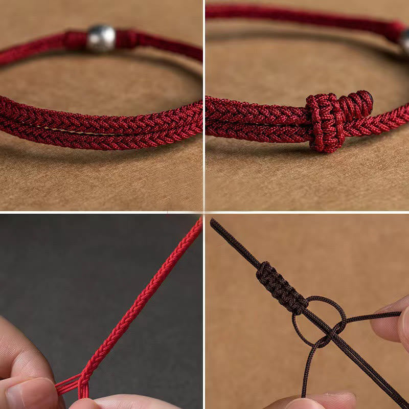 Nimara Ritual Handmade String 925 Sterling Silver Fu Bead Braided Fortune Bracelet