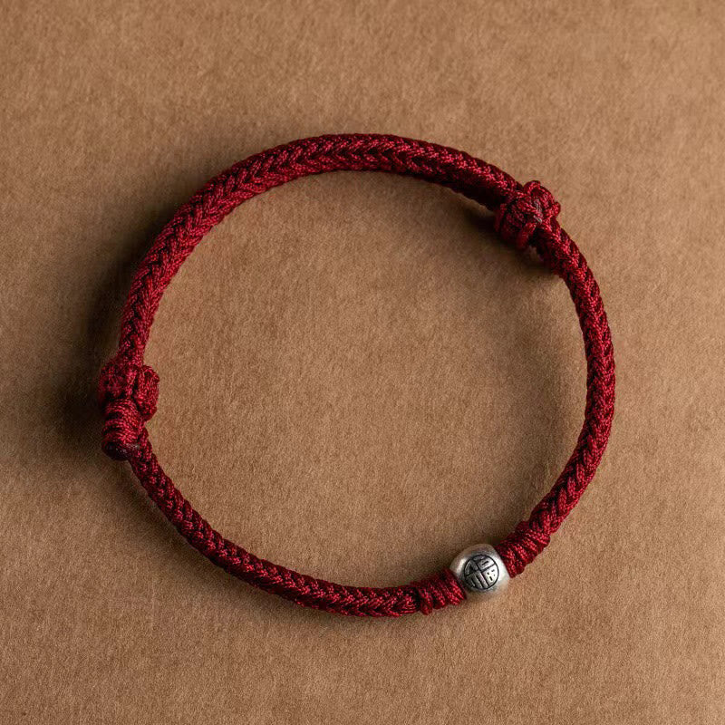 Nimara Ritual Handmade String 925 Sterling Silver Fu Bead Braided Fortune Bracelet