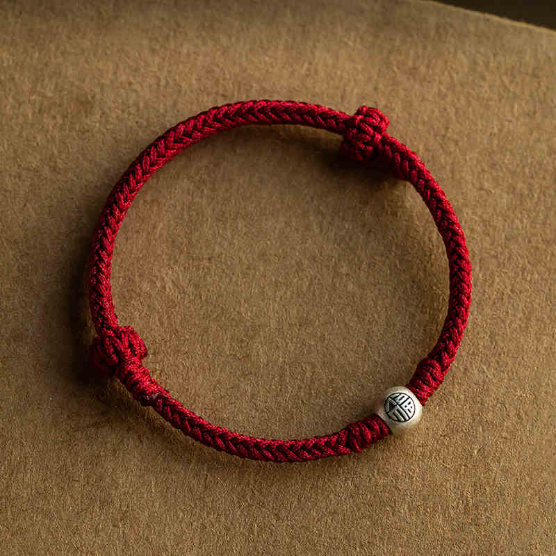 Nimara Ritual Handmade String 925 Sterling Silver Fu Bead Braided Fortune Bracelet
