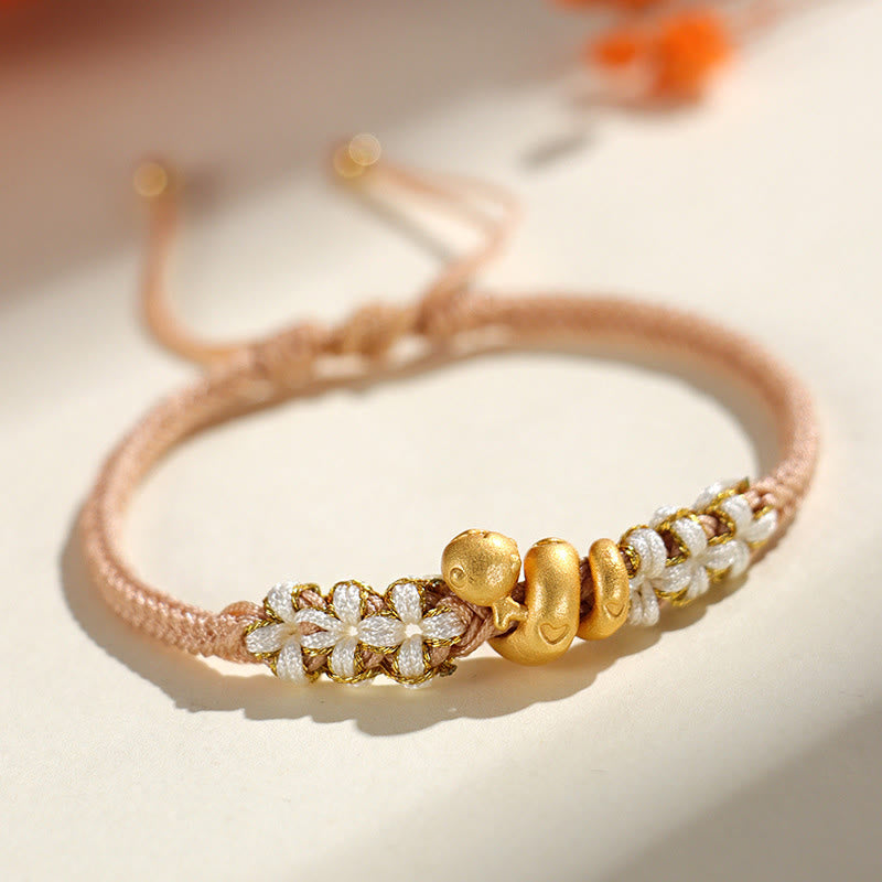 Nimara Ritual Handmade 999 Sterling Silver Year Of The Snake Red String Heart Peach Blossom Luck Bracelet