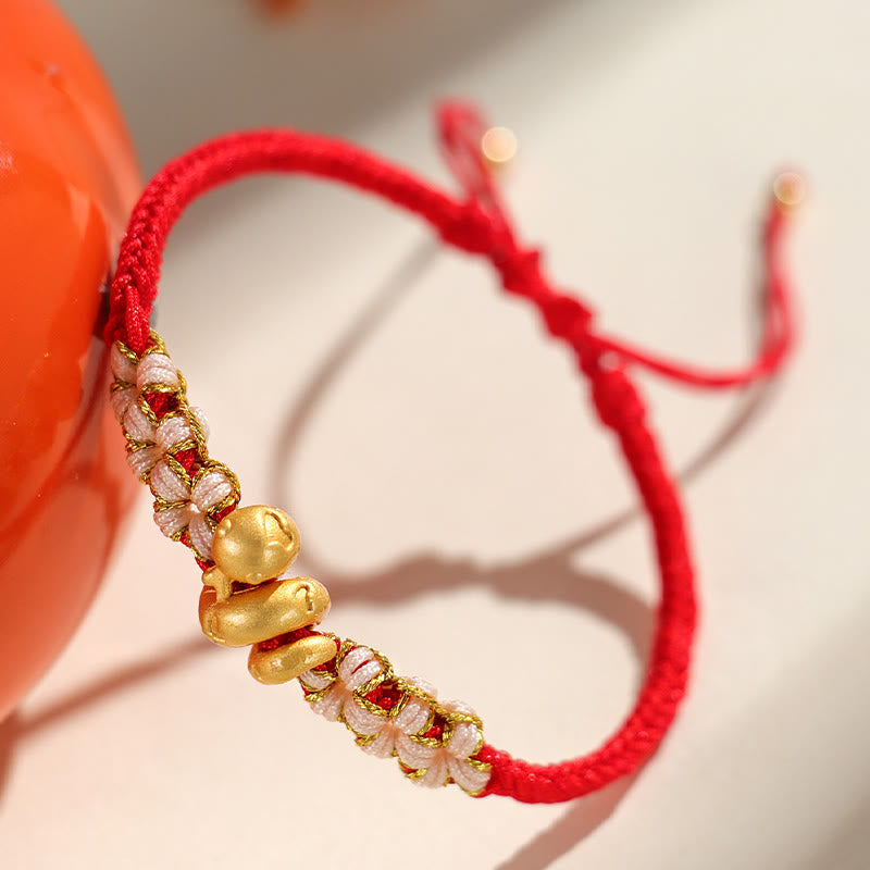 Nimara Ritual Handmade 999 Sterling Silver Year Of The Snake Red String Heart Peach Blossom Luck Bracelet