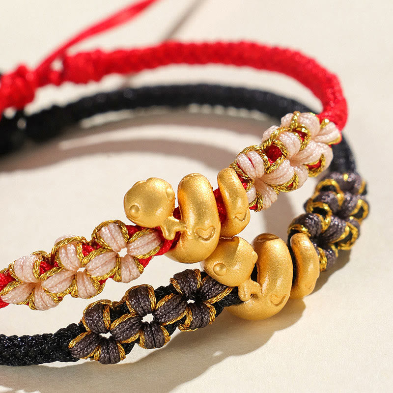 Nimara Ritual Handmade 999 Sterling Silver Year Of The Snake Red String Heart Peach Blossom Luck Bracelet