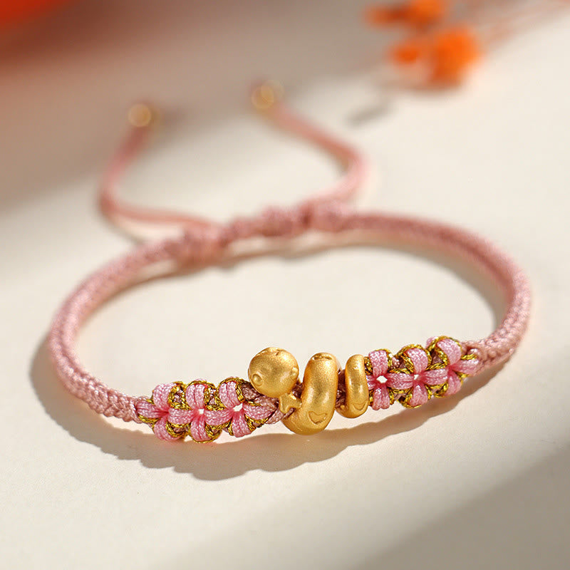 Nimara Ritual Handmade 999 Sterling Silver Year Of The Snake Red String Heart Peach Blossom Luck Bracelet