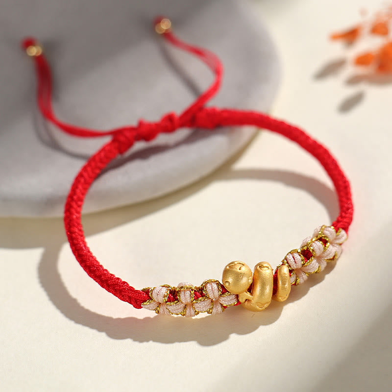 Nimara Ritual Handmade 999 Sterling Silver Year Of The Snake Red String Heart Peach Blossom Luck Bracelet