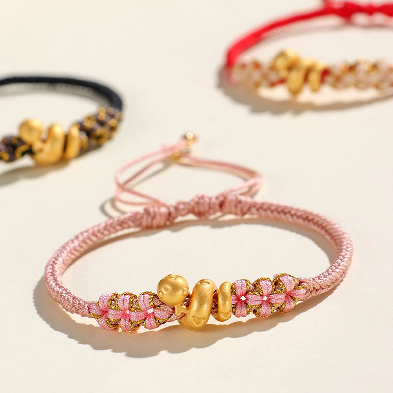 Nimara Ritual Handmade 999 Sterling Silver Year Of The Snake Red String Heart Peach Blossom Luck Bracelet