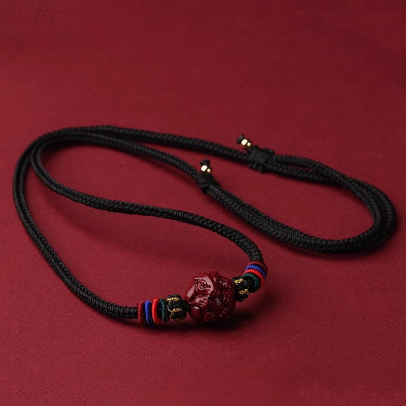 Nimara Ritual Cinnabar Chinese Zodiac Black String Blessing Necklace Pendants