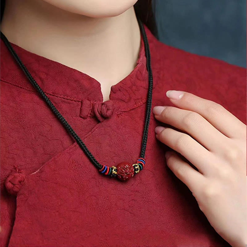 Nimara Ritual Cinnabar Chinese Zodiac Black String Blessing Necklace Pendants
