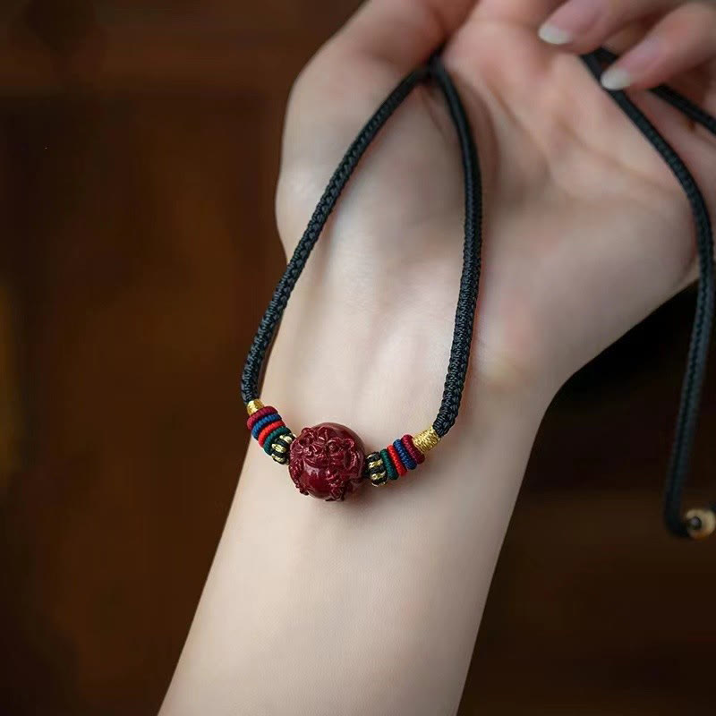 Nimara Ritual Cinnabar Chinese Zodiac Black String Blessing Necklace Pendants