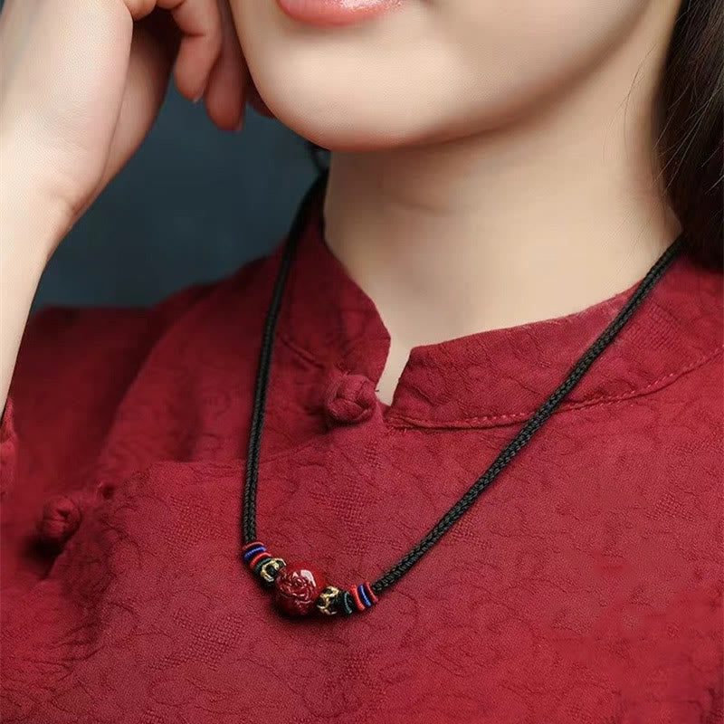 Nimara Ritual Cinnabar Chinese Zodiac Black String Blessing Necklace Pendants