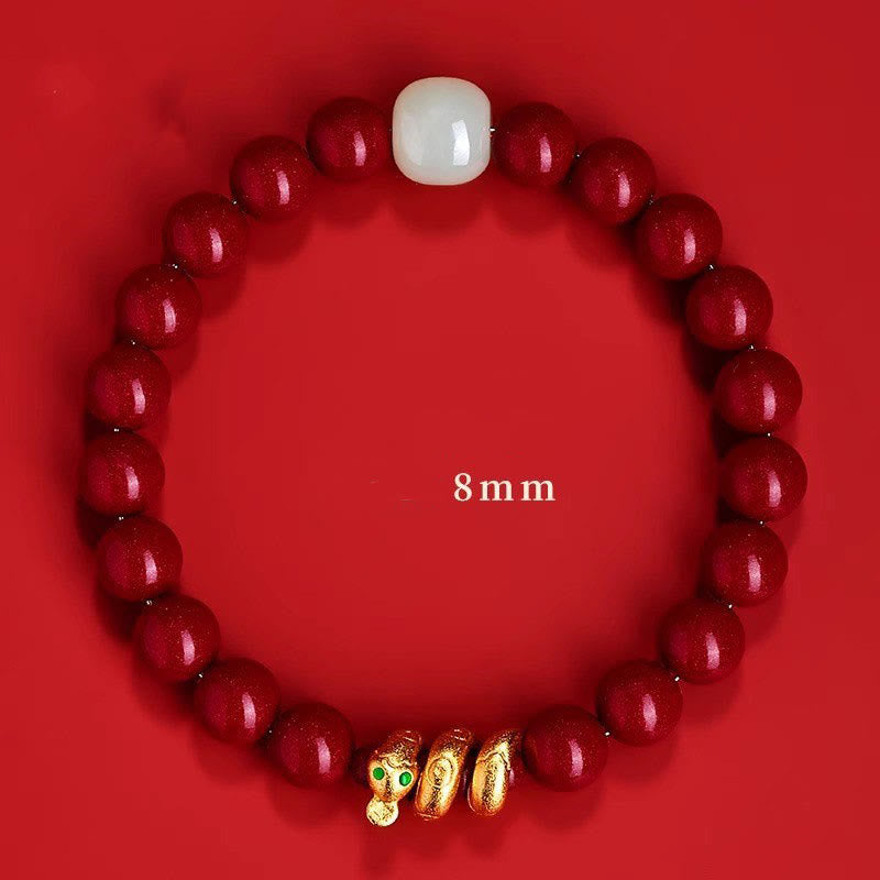 Nimara Ritual Cinnabar Bead Hetian Jade Year Of The Snake Blessing Bracelet