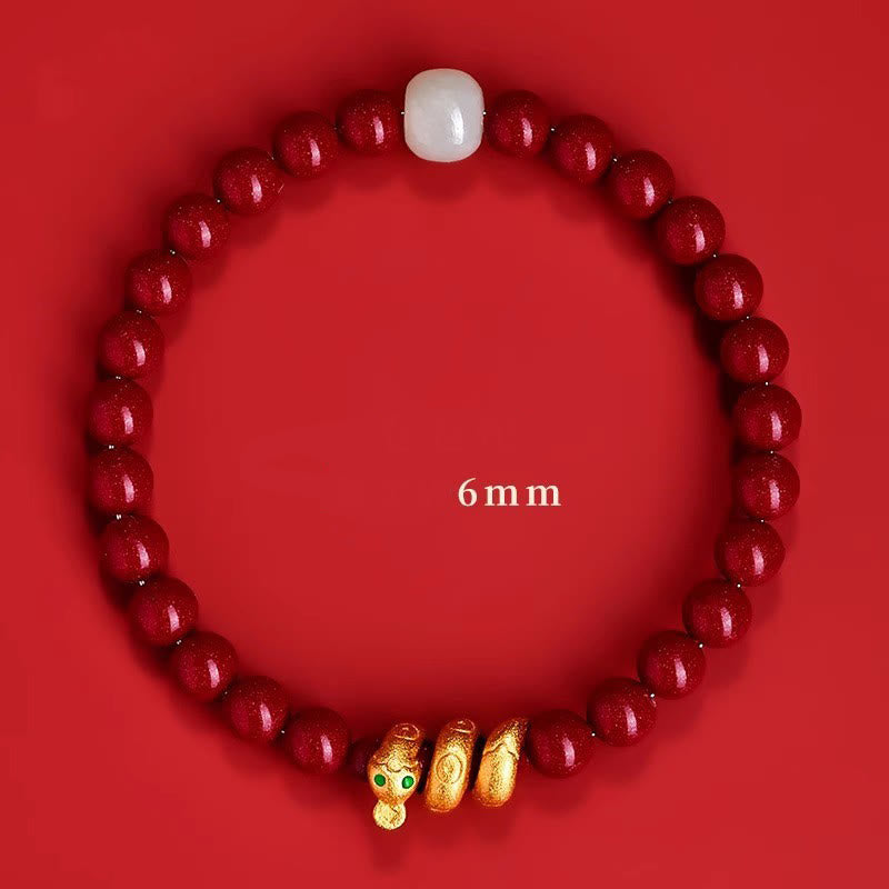 Nimara Ritual Cinnabar Bead Hetian Jade Year Of The Snake Blessing Bracelet