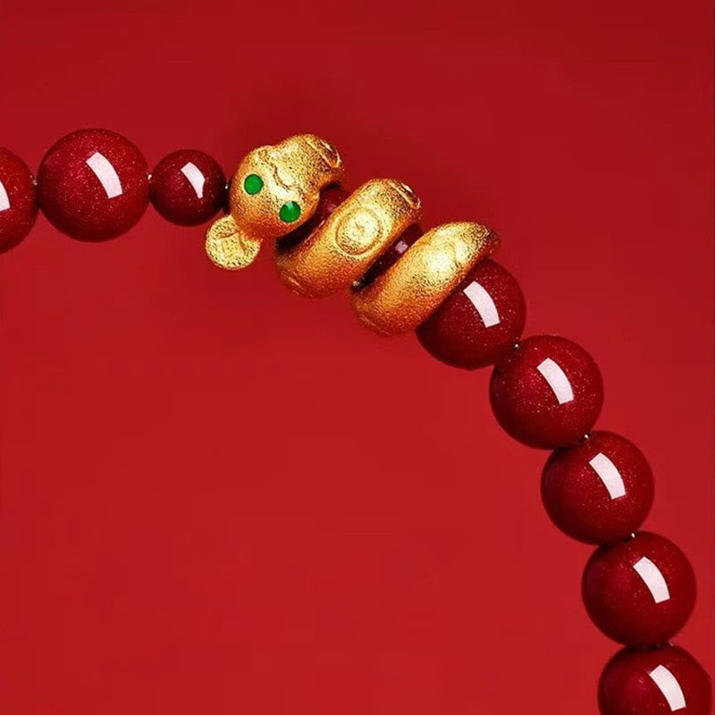 Nimara Ritual Cinnabar Bead Hetian Jade Year Of The Snake Blessing Bracelet