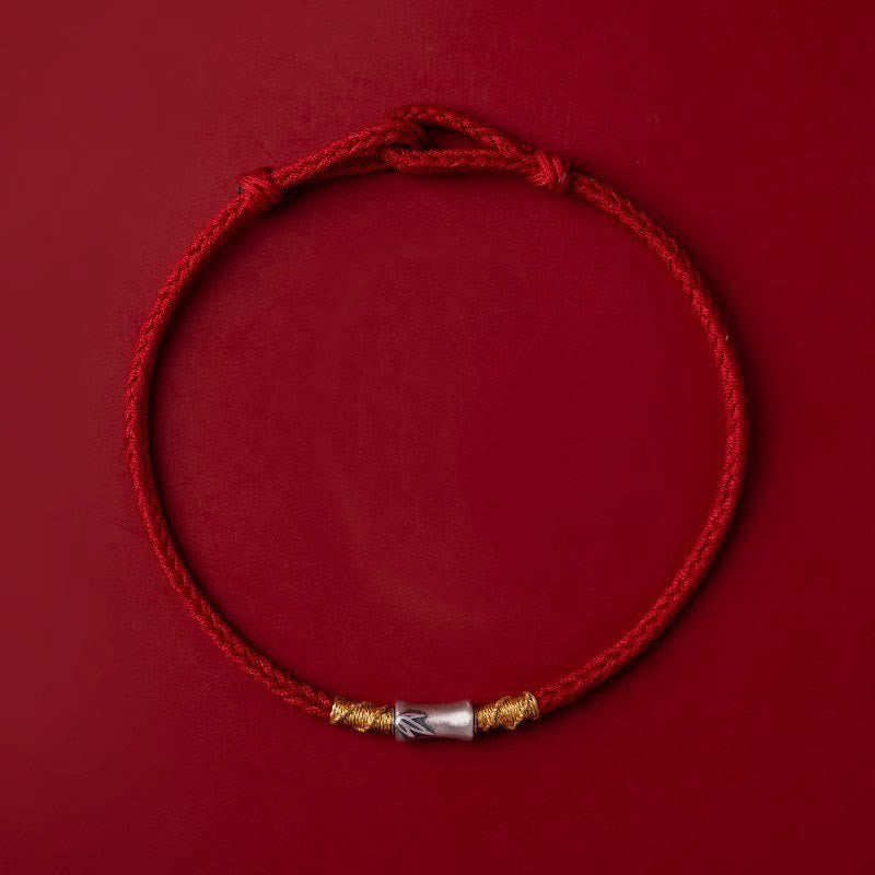 Nimara Ritual Handmade 925 Sterling Silver Bamboo Design Red String Luck Braided Bracelet