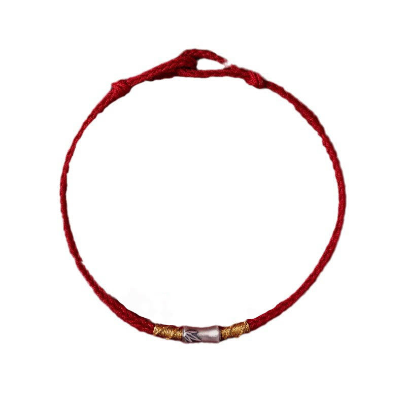 Nimara Ritual Handmade 925 Sterling Silver Bamboo Design Red String Luck Braided Bracelet