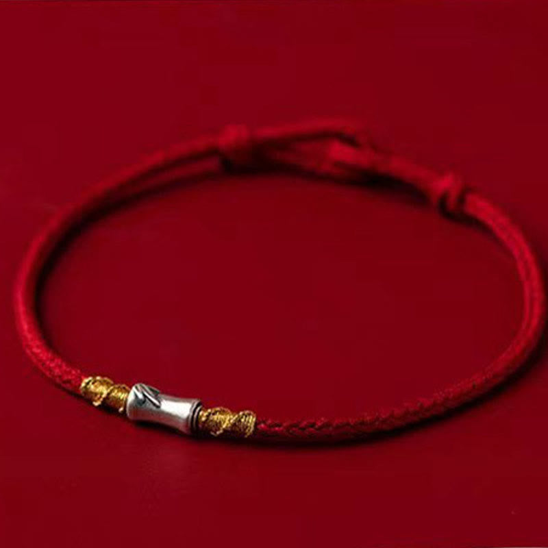 Nimara Ritual Handmade 925 Sterling Silver Bamboo Design Red String Luck Braided Bracelet