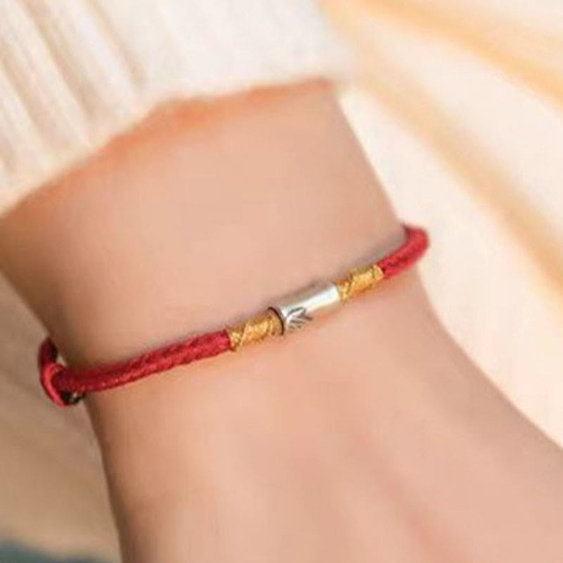 Nimara Ritual Handmade 925 Sterling Silver Bamboo Design Red String Luck Braided Bracelet