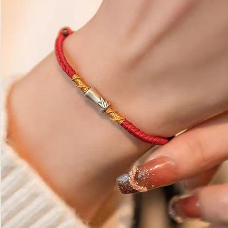 Nimara Ritual Handmade 925 Sterling Silver Bamboo Design Red String Luck Braided Bracelet