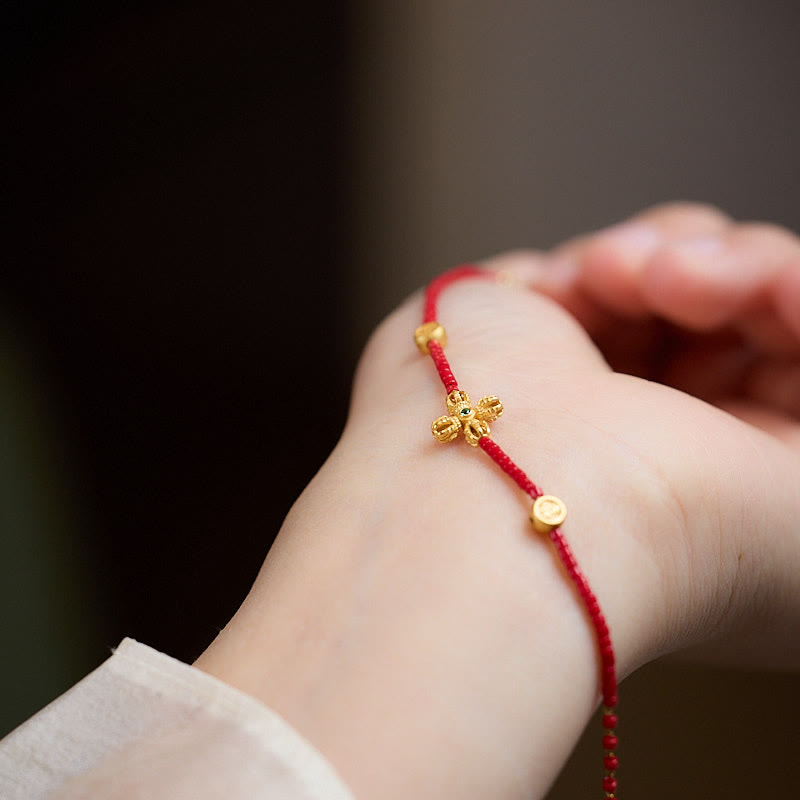 Nimara Ritual 925 Sterling Silver Plated 24k Gold Liuli Glass Bead PiXiu Four Leaf Clover Joy And Happiness Wealth Bracelet