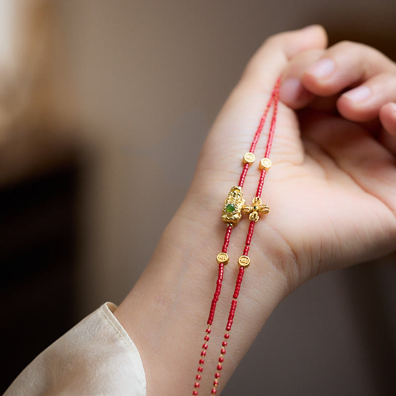 Nimara Ritual 925 Sterling Silver Plated 24k Gold Liuli Glass Bead PiXiu Four Leaf Clover Joy And Happiness Wealth Bracelet