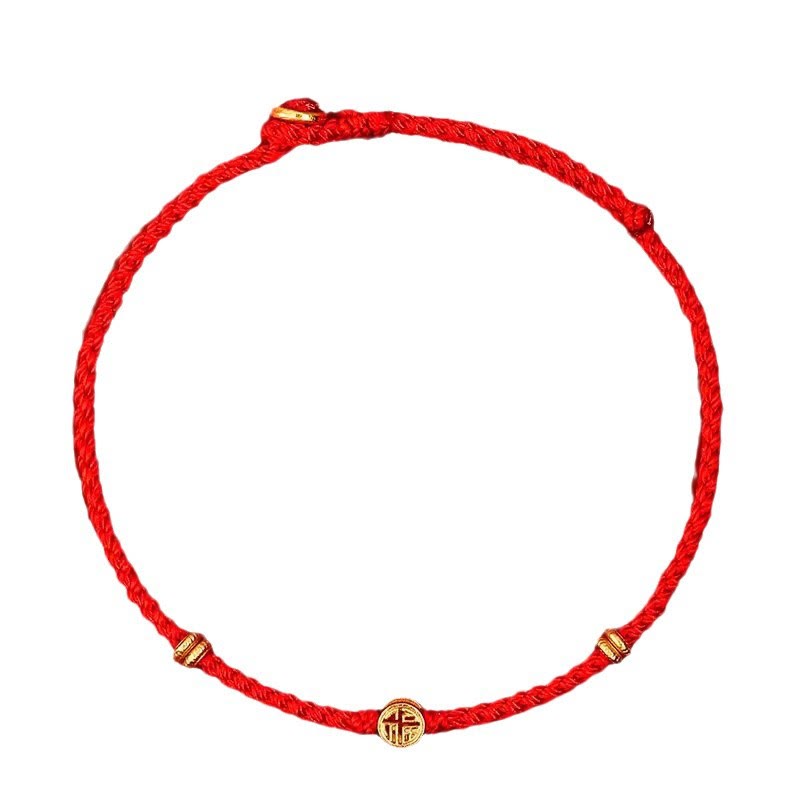 Nimara Ritual Handmade Braided Red String 925 Sterling Silver Fu Character Luck Bracelet