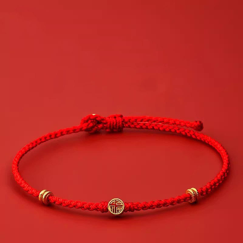 Nimara Ritual Handmade Braided Red String 925 Sterling Silver Fu Character Luck Bracelet