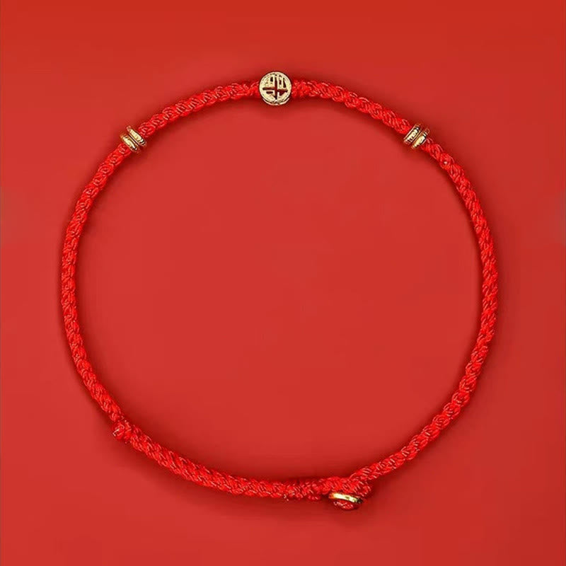 Nimara Ritual Handmade Braided Red String 925 Sterling Silver Fu Character Luck Bracelet