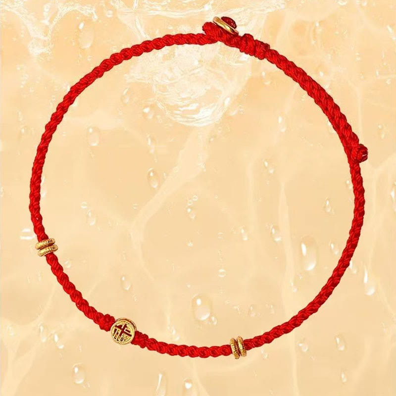 Nimara Ritual Handmade Braided Red String 925 Sterling Silver Fu Character Luck Bracelet