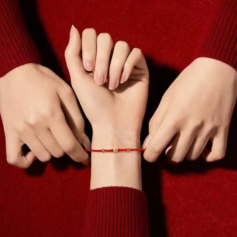 Nimara Ritual Handmade Braided Red String 925 Sterling Silver Fu Character Luck Bracelet