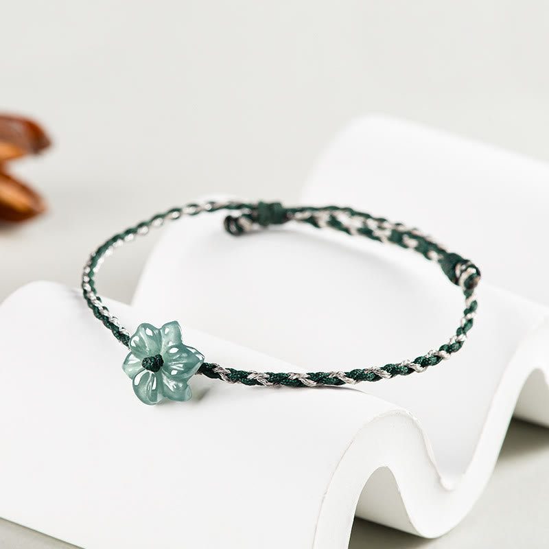 Nimara Ritual Handmade Green String Jade Orchid Braided Prosperity Bracelet