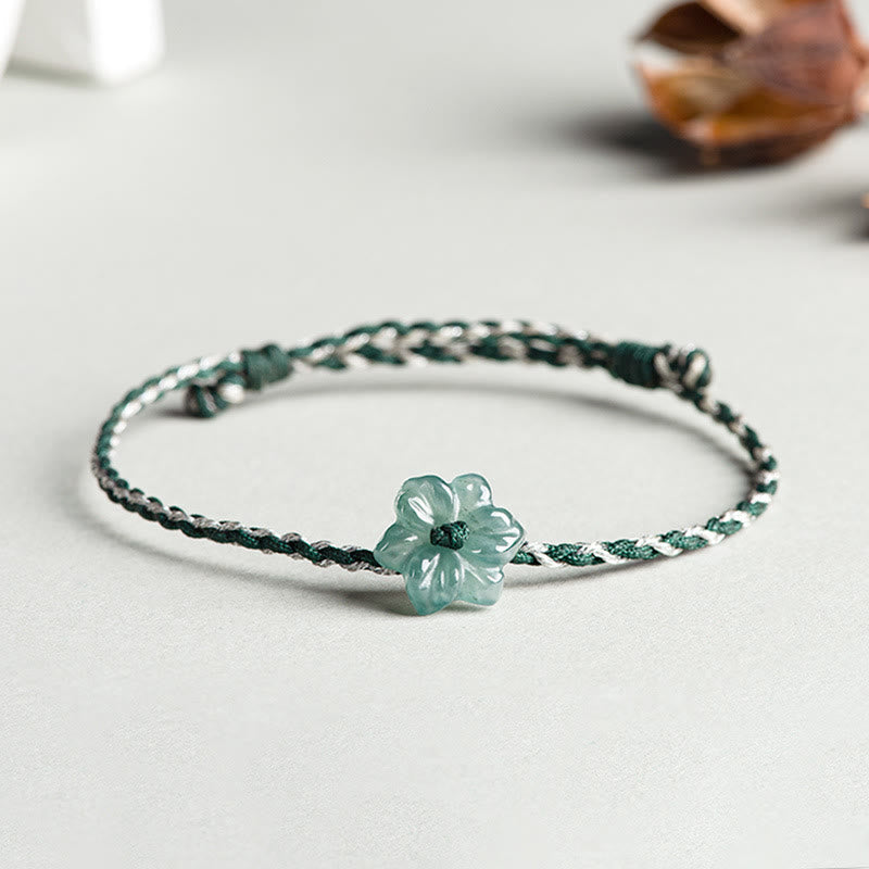 Nimara Ritual Handmade Green String Jade Orchid Braided Prosperity Bracelet