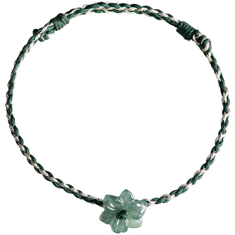 Nimara Ritual Handmade Green String Jade Orchid Braided Prosperity Bracelet