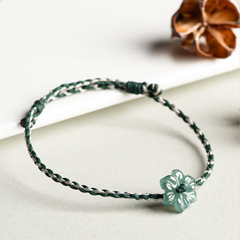 Nimara Ritual Handmade Green String Jade Orchid Braided Prosperity Bracelet