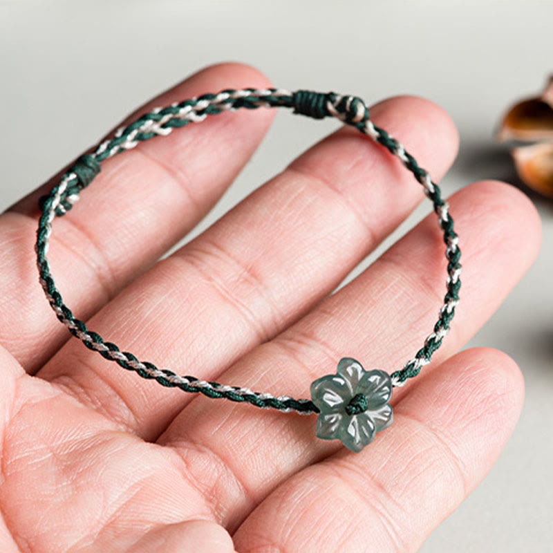 Nimara Ritual Handmade Green String Jade Orchid Braided Prosperity Bracelet