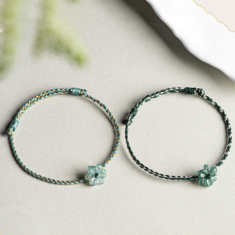 Nimara Ritual Handmade Green String Jade Orchid Braided Prosperity Bracelet