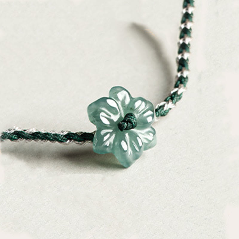 Nimara Ritual Handmade Green String Jade Orchid Braided Prosperity Bracelet