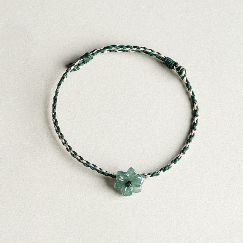 Nimara Ritual Handmade Green String Jade Orchid Braided Prosperity Bracelet
