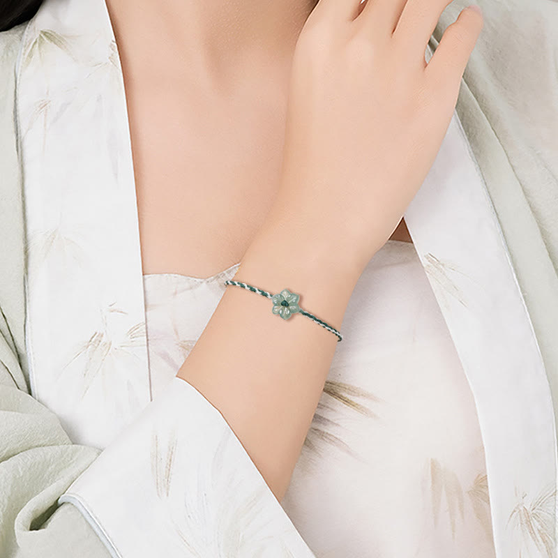Nimara Ritual Handmade Green String Jade Orchid Braided Prosperity Bracelet