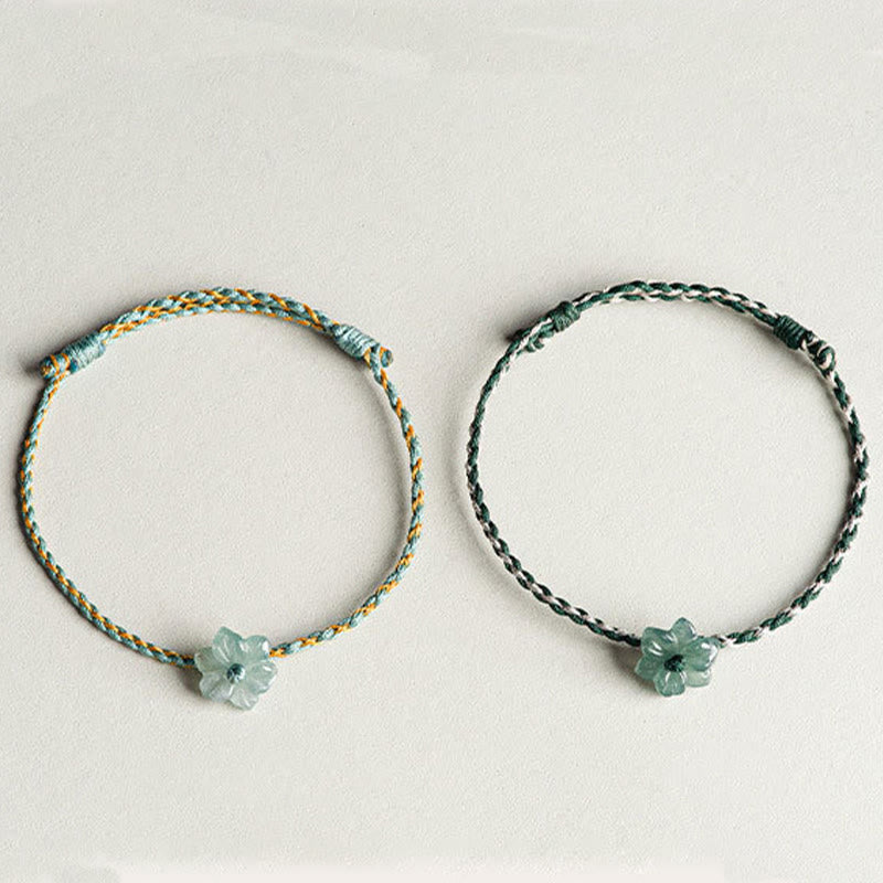 Nimara Ritual Handmade Green String Jade Orchid Braided Prosperity Bracelet