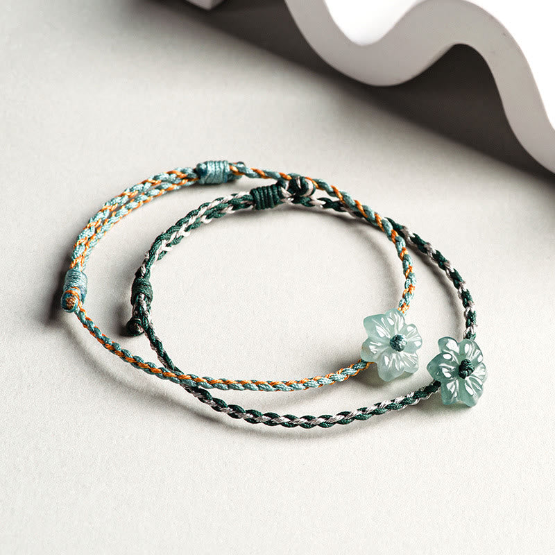 Nimara Ritual Handmade Green String Jade Orchid Braided Prosperity Bracelet