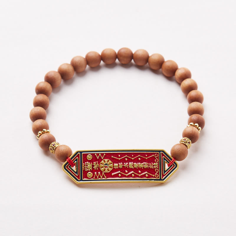 Nimara Ritual Sandalwood Wood Bead Gold Plated Copper Bagua Yin Yang Chinese Character Harmony Bracelet