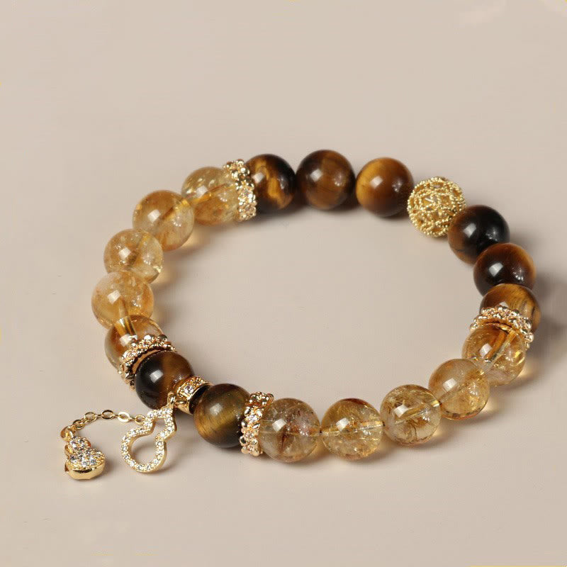 Nimara Ritual Natural Tiger Eye Citrine Beads Fortune Gourd Strength Bracelet