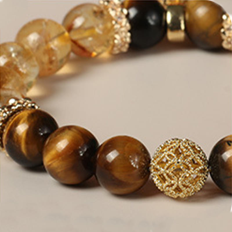 Nimara Ritual Natural Tiger Eye Citrine Beads Fortune Gourd Strength Bracelet