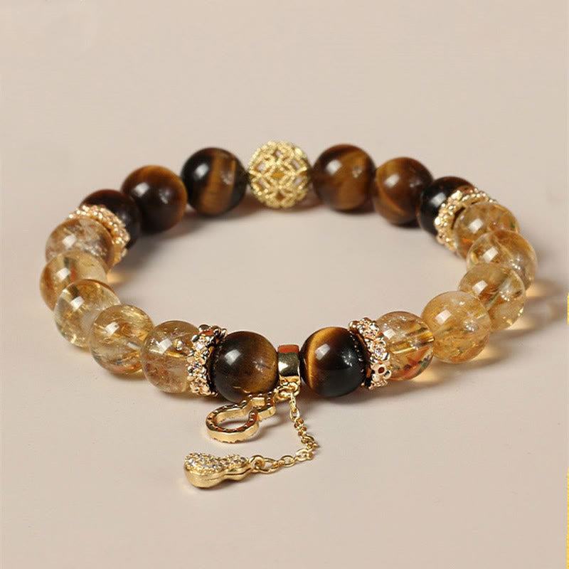 Nimara Ritual Natural Tiger Eye Citrine Beads Fortune Gourd Strength Bracelet