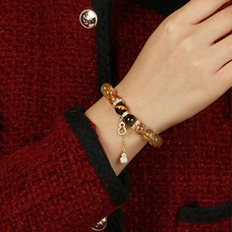 Nimara Ritual Natural Tiger Eye Citrine Beads Fortune Gourd Strength Bracelet