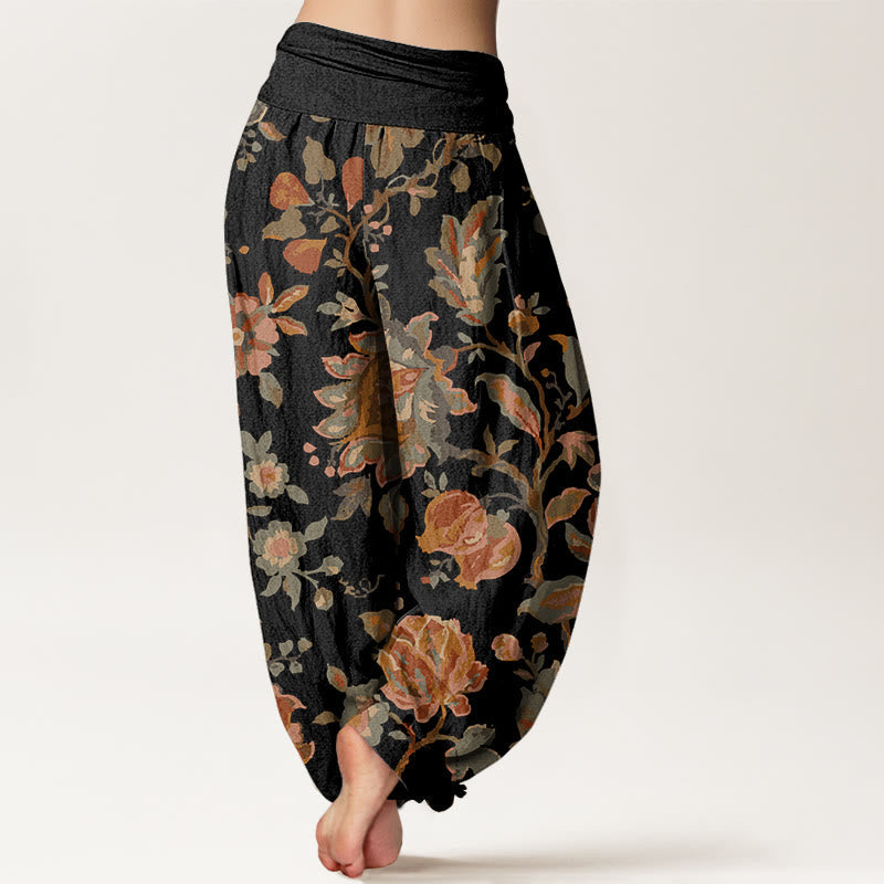 Nimara Ritual Cotton Casual Blooming Flowers Buds Design Women's Elastic Waist Harem Pants