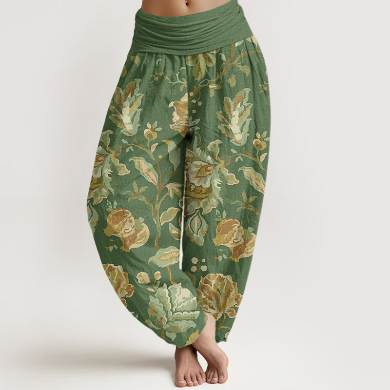 Nimara Ritual Cotton Casual Blooming Flowers Buds Design Women's Elastic Waist Harem Pants