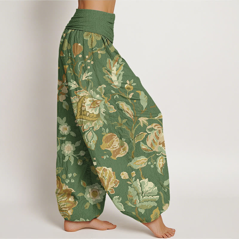 Nimara Ritual Cotton Casual Blooming Flowers Buds Design Women's Elastic Waist Harem Pants