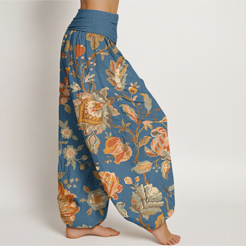Nimara Ritual Cotton Casual Blooming Flowers Buds Design Women's Elastic Waist Harem Pants
